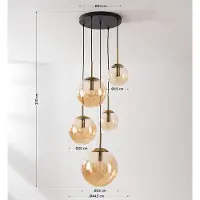 LumenXL Hanglamp Marui met vijf amber glazen bollen en gouden accenten