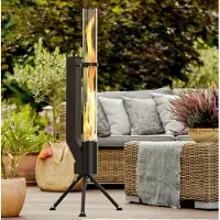 Wolff Mount Outdoor Trend 2026 | Pellet Terrasverwarmer Klein Model – Verticale Vlam, Sfeerlicht en Pellet Warmte – Compacte Pelletkachel voor Terras, Balkon en Tuin - Hoogte: 150 cm - Glasbuis 95 cm