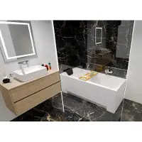 Besco OPTIMA ligbad 160 x 70 cm wit met acrylpaneel met hoofdsteun met bamboe badplank
