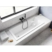 Badland MODERN SLIM ligbad 170 x 70 cm wit met styropor ombouw met bamboe badplank
