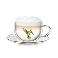 Creano thermo-mok "Hummi" voor thee/latte macchiato, dubbelwandig, met kolibri-motief | 250ml in exclusieve geschenkverpakking, groen