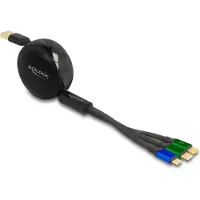 DeLOCK USB 3 in 1 Retractable Charging Cable for Micro USB / 2 x USB Type-C with Fast Charging black