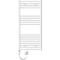 LuxeBath Elektrische Badkamerkachel Sahara 600x1200 mm Wit Gebogen Zijaansluiting & Verwarmingsstang 900W met Thermostaat & Digitaal Display, Handdoekverwarming met Patroonverwarming