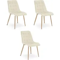 Leobert Zachte beige fluwelen fauteuil met open poten van eikenhout, set van 3, geschikt voor woonkamer of eetkamer