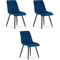 Leobert Drie fluwelen stoelen, model SPLIT, marineblauw met zwarte poten, geschikt voor de eetkamer of keuken
