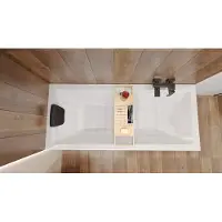 Besco QUADRO ligbad 155 x 70 cm wit met acrylpaneel met hoofdsteun met bamboe badplank