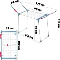 Kadax Droogrek met 18 m drooglengte, stabiele vleugeldroogdroger van roestvrij staal, inklapbaar, met antislip voeten, voor beddengoed en kleding, gemaakt in de EU (wit/blauw)