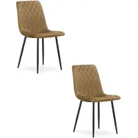 Leobert Set van 2 eetkamerstoelen TURIN - Lichtbruin fluweel - Zwarte metalen poten - Modern design