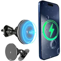 Carme Telefoonhouders Auto - MagSafe Autohouder - Ventilatie & Dashboard - Met Draadloze Oplader - Magnetisch - GSM Houder Auto - Zwart