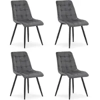 Leobert Set van 4 eetkamerstoelen SPLIT - Donkergrijs fluweel - Zwarte metalen poten - Modern design