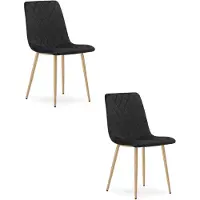 Leobert Set van 2 eetkamerstoelen TURIN - Zwart fluweel - Eikenlook poten - Modern design
