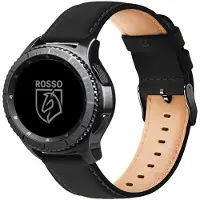 Rosso Deluxe Universeel Smartwatch/Horloge Bandje 18MM Echt Leer Zwart