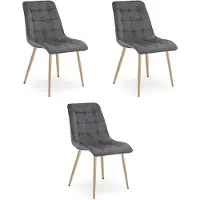 Leobert Set van 3 eetkamerstoelen SPLIT - Donkergrijs fluweel - Eikenlook poten - Modern design