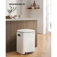 Songmics Afvalemmer, 40 liter, met 2 vakken, 2 x 20L, Afvalemmer, pedaalemmer van metaal, Binnenemmer van kunststof, met klapdeksel en handgrepen, Softclose, luchtdicht, wit LTB40WT
