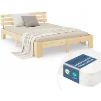 Homestyle4u Tweepersoonsbed - 140x200 cm - met Binnenveringmatras - Natuur