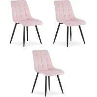 OSKAR Set van 3 eetkamerstoelen SPLIT - Lichtroze fluweel - Zwarte metalen poten - Modern design