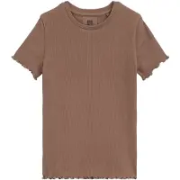 We fashion T-shirt met ruches - taupe Bruin Meisjes Stretchkatoen Ronde hals - maat 110/116