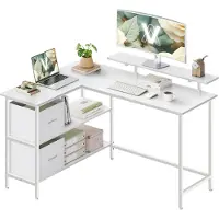 Vasagle - Bureau - L-vormig Bureau - 2 Ruime Lades - Monitorstandaard - Verstelbare Plank