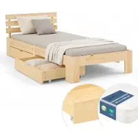 Homestyle4u Eenpersoonsbed - 90x200 cm - met Binnenveringmatras en 2 Bedbakken - Natuur