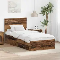 vidaXL Bedframe met lade met opslag Oudhout 100 x 200 cm Bewerkt hout