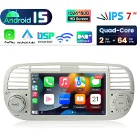 Hexinex HexinexMarket Quad-Core autoradio Geschikt voor Fiat 500 (2007-2015) - Draadloos CarPlay, Android Auto, GPS Navi, multimediaspeler, 2GB+64GB, Wit