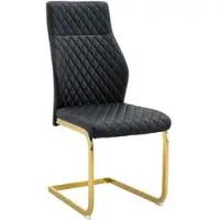 OKWISH Eetkamerstoel Set Van 2 100 Cm - Hoge Rugleuning En 5 Cm Zitkussen - Voor Eetkamer En Restaurant - Metaal En Kunstleer - Zwart Goud