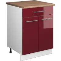 Vicco Onderkast voor spoelbak/kookplaat Fame-Line, Bordeauxrode hoogglans/Wit, 60 cm met lade, WB Eik