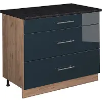 Vicco Keukenonderkast Fame-Line, Donkerblauw hoogglans/Goudkleurig Eiken, 100 cm, WB Antraciet