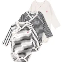 Petit Bateau Trio van babyrompertjes met lange mouwen Unisex Rompertje - Wit/Blauw + Blauw/Wit + Wit