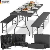 TecTake Campingtafel Set - Vouwtafel met Banken - 8 Personen - 180 cm - Inklapbare Picknicktafel - Klaptafel - Weerbestendig - Tuintafel - Biertafel - Antraciet