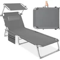 TecTake - ligbed Zonnestoel ligstoel - 4 standen , inklapbaar – grijs - 68 x 190 x 28 cm, met zijvak