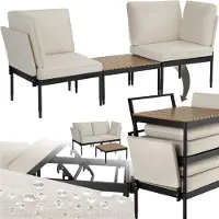 TecTake - Loungeset Magaluf - 5-in-1 tuinset met aluminiumframe - 2 tuin fauteuils en 1 salontafel - Op te stellen als ligstoel, hoekbank of 2-zits tuinbank - Inclusief kussens - Balkonset 2 personen