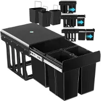 TecTake Afvalverzamelaar - Inbouw vuilnisbak - Meervoudige afvalscheiding - Efficiënte opruimoplossing voor keuken en kantoor - Driedubbele prullenbak met telescooprails - 2x 8L + 1x 15L