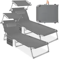 TecTake - Set van 2 ligbedden Chloe 4 standen , inklapbaar -grijs - 68 x 190 x 28 cm , met zijvak