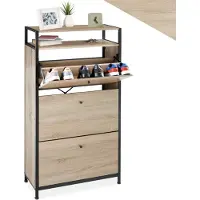 TecTake - Schoenenkast met 3 vakken - Houten schoenenrek met 3 vakken - Schoenenkantelaar met extra vak - Industrieel design - Zwart metalen frame - Afmeting (LxBxH) 61 x 30 x 130 cm - Lichtbruin