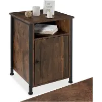 TecTake Bijzettafel met kast en opbergvak - Nachtkastje in industrieel design - Voor woonkamer, slaapkamer, kantoor, hal - Zwart metalen frame - Afmeting (LxBxH) 40 x 42 x 60,5 cm - Donkerbruin