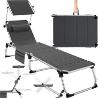 TecTake - ligstoel ligbed zonnebed gestoffeerd, inklapbaar - grijs - 220 x 60,5 x 34 cm, met zijvak