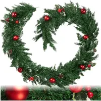 TecTake Kerstslingers met Ballen, Bessen en Denneappels - Guirlande - Kerstversiering voor Binnen en Buiten - Gedetailleerde en Levensechte Kerstslinger - Ophanglus - 270 cm - Groen