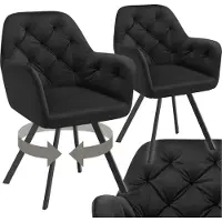 TecTake Draaistoel Fluweellook – Eetkamerstoel met Armleuningen – Ergonomische Zitting en Rugleuning – 180° Draaibaar – Moderne Stalen Poten – Set van 2 – Zwart