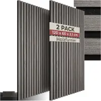 TecTake Akoestische Panelen - Set van 2 - Akoestisch Wandpaneel - 60 x 120 cm - 1,44 m² - Wandpanelen met Aanpasbare Grootte - Lattenwand van MDF en Houtfineer - Geluidsisolatie - Stijlvolle