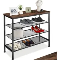 TecTake Smal Schoenenrek met Opbergruimte – Hout & Metaal, Industriële Stijl, 4 Niveaus, 3 Roosterplanken, 80,5x30,5x72,5 cm – Industrial Dark Brown