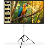 TecTake Beamer Scherm - 72 Inch - 16:9 Projectiescherm met Statief - 4K HD - Oprolbaar - Uittrekbaar - Projectiedoek - Presentatiescherm - Inclusief Draagtas