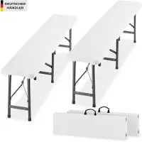 TecTake Set van 2 Inklapbare Bankjes - Tuinbankjes - 8 Personen - Bierbank - Draagbare Banken voor Campingtafel - Biertafel - Picknicktafel - Tuintafel - 500kg Draagkracht per Bank - Wit