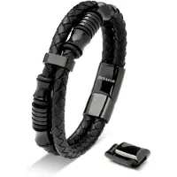 SERASAR Lederen Herenpolsbandje [Spirit] - Zwart 17cm - Premium Geschenken