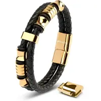 SERASAR Leren Polsband voor Heren [Spirit] - Goud 23cm - Manchetwikkeltouwarmband