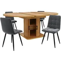 STILVORA Eettafel En Stoelenset 5 Delig 118 Tot 158 X 118 X 76 Cm Uitschuifbaar Met Opbergruimte Voor Keuken En Woonkamer Hout Metaal Zwart Bruin
