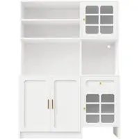 STILVORA Keukenkast - Hoge Opbergkast Met Glazen Deuren En Ledverlichting - Voor Keuken En Woonruimte - MDF Wit - 130x45x180 Cm