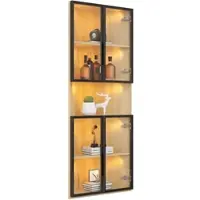 OKWISH Hoekvitrine - Met Led-Verlichting En Glazen Deur - Voor Woonkamer En Kantoor - Eikenlook MDF - 62 x 32 x 160 cm