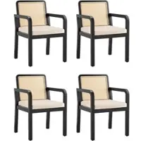 STILVORA Eetkamerstoel - Ergonomisch Design - Set van 4 - Luxe Velours Met Rattan Rugleuning - Voor Eetkamer En Slaapkamer - Zwart