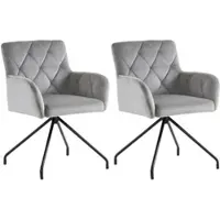 OKWISH Eetkamerstoel – Ergonomisch Met Rug- & Armsteun – Set Van 2 – Fluweel – Modern – Lichtgrijs – Metaal Onderstel – Voor Eetkamer & Kantoor